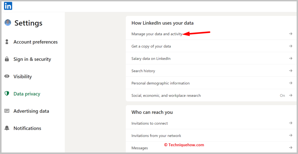 Manage your data and activity on website