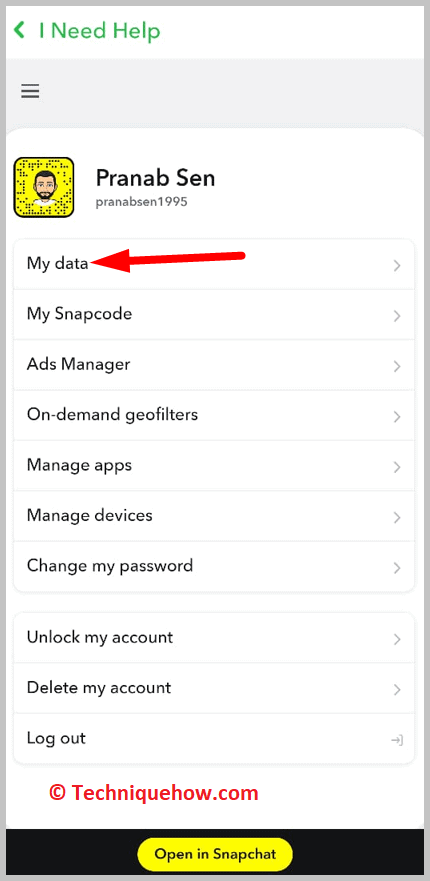 my data option on snapchat