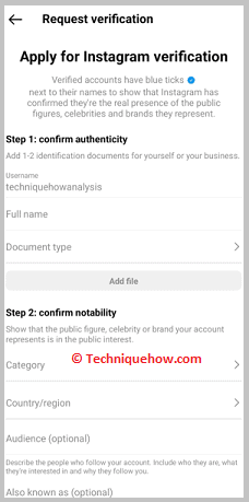 Apply for instagram verification