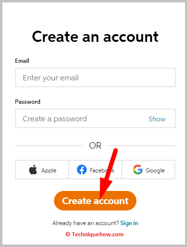 Click on create account