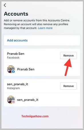 Click on remve account