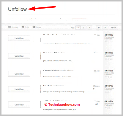 Click on unfollow