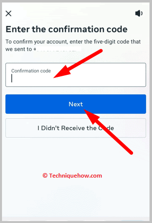 Enter the verification code on the Facebook
