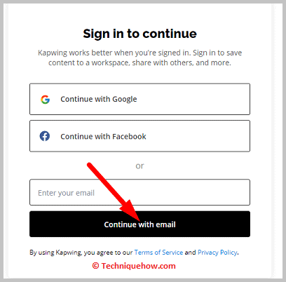 Click on continue with email