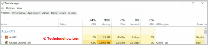 Review active processes in Windows Task Manager