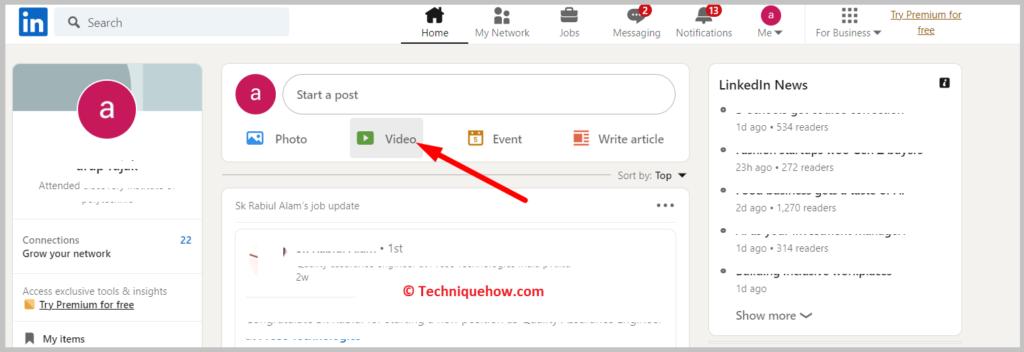 upload your video on LinkedIn